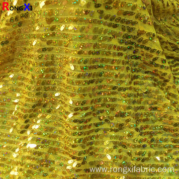 Hot Selling Champagne Gold Embroidery Sequin Lace Fabric